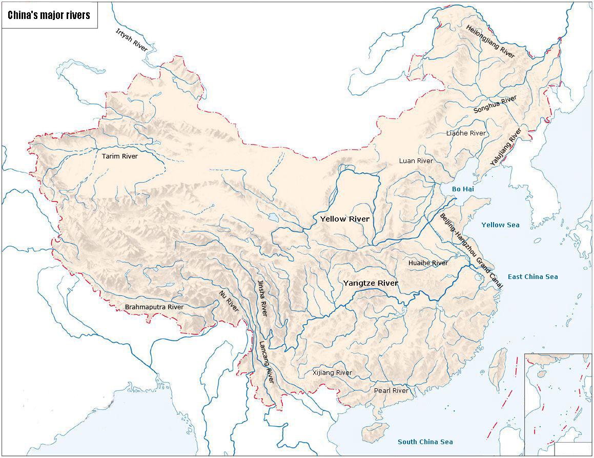 China Map Rivers 