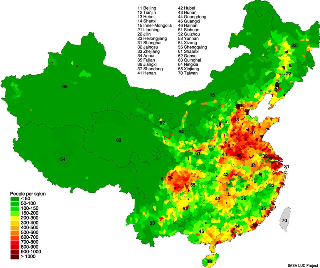 China population distribution map Population distribution map of