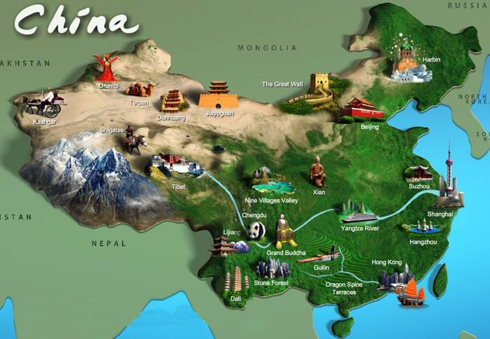map of China tourist attractions