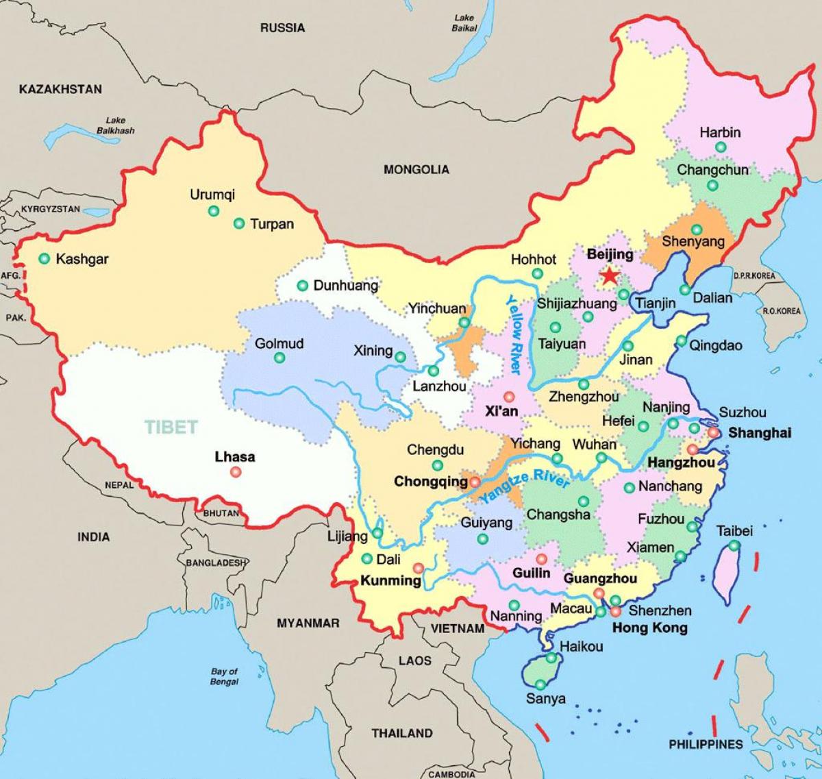 Map of China with major cities - China major cities map (Eastern Asia ...