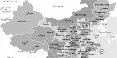 Map of China black and white