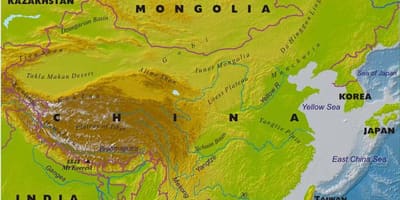 Map of China with geographic features