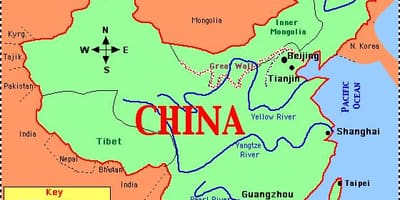 China map with rivers and mountains