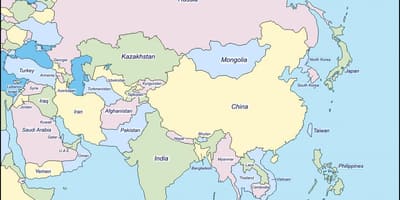 Map of China and bordering countries
