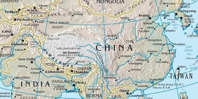Map of China with mountains